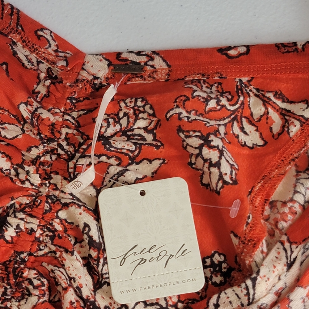 Free‎ People Say The Word Floral Print V-Neck Long Blouson Sleeve Ruched Top XS - Picture 7 of 11